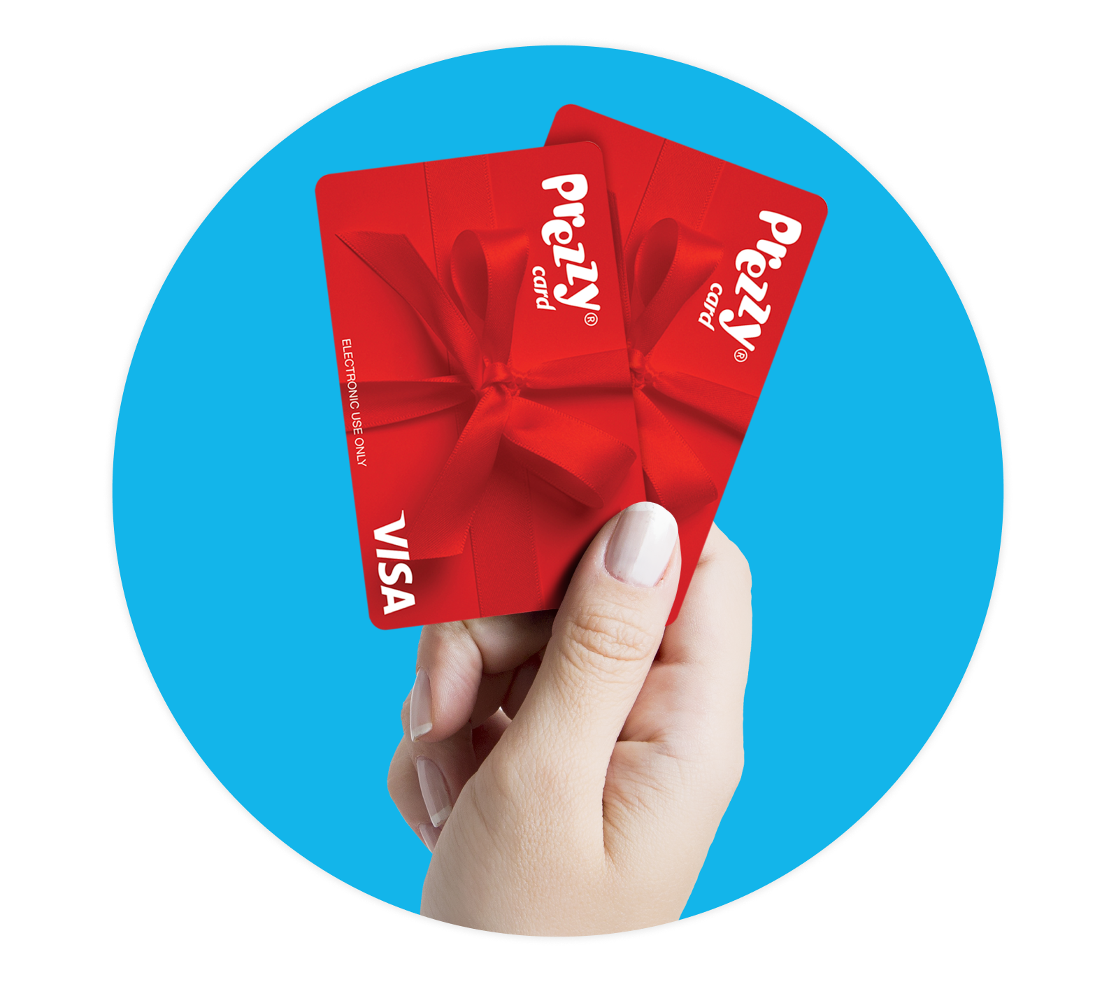 Two red Prezzy cards are being held.